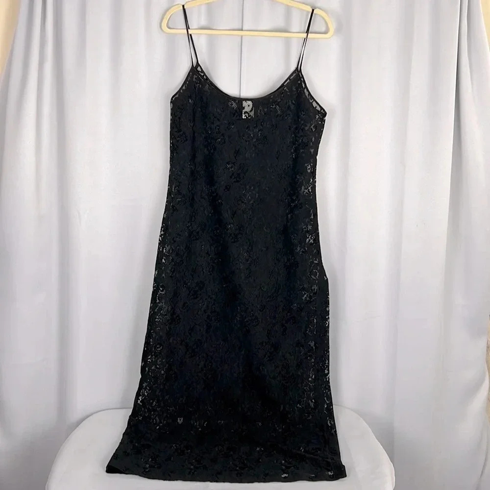 Vintage Victoria’s Secret Black Lace Side Slit‎ Night Grown Size Medium